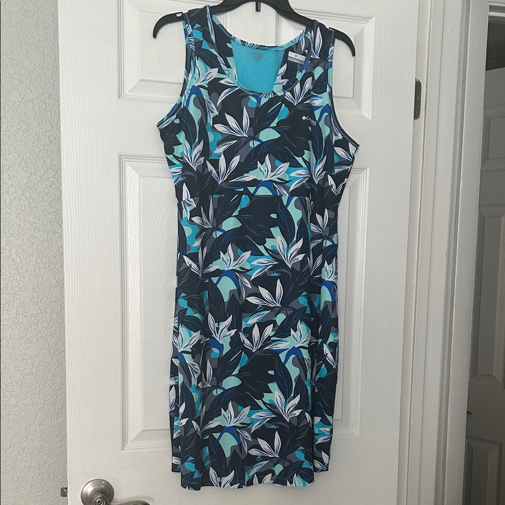 Columbia Leaf Print Midi Dress - Blue and Black
